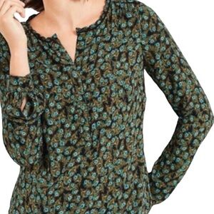 Talbots Peacock Feather Printed Scalloped Neckline Blouse